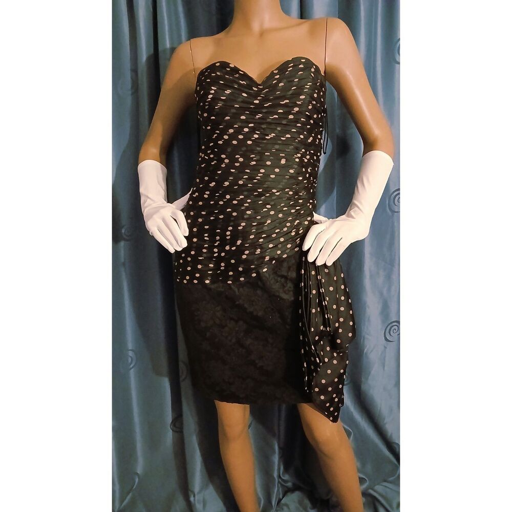 Vintage 'Reza Khan' Strapless Ruched Polka Dot Cocktail Dress
